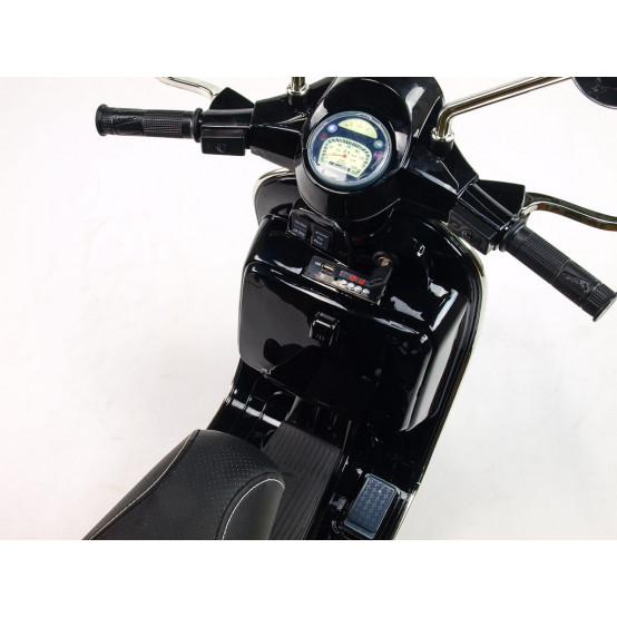 Licenční dětský skútr Piaggio Vespa PX150 s EVA koly, USB/SD/AUX a LED světly, ČERNÝ LAKOVANÝ